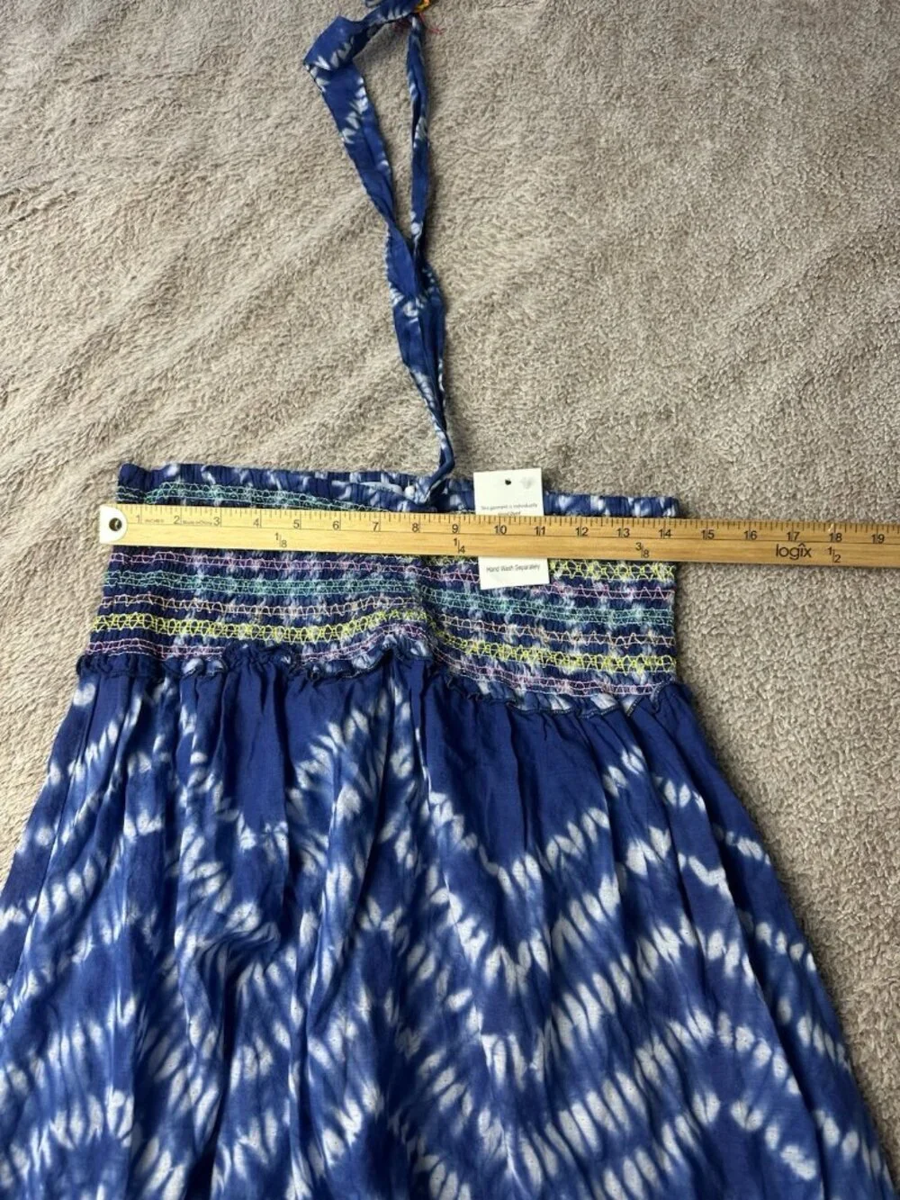 Blue Island Tie Dye Halter Dress Cover Up L Large Cotton Smocked High Low Boho